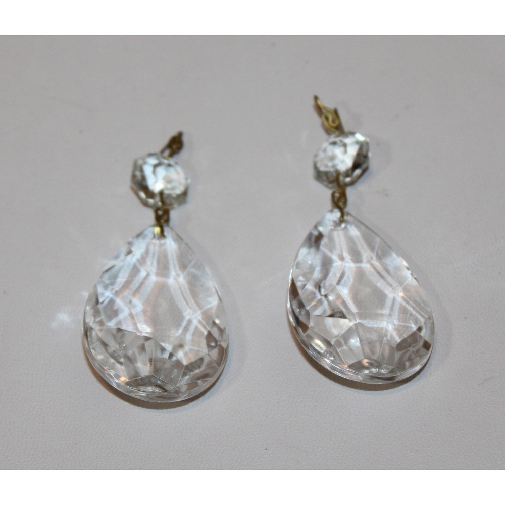 set of 10 vintage chandelier prisms clear glass teardrop faceted 2-piece - Picture 6 of 13